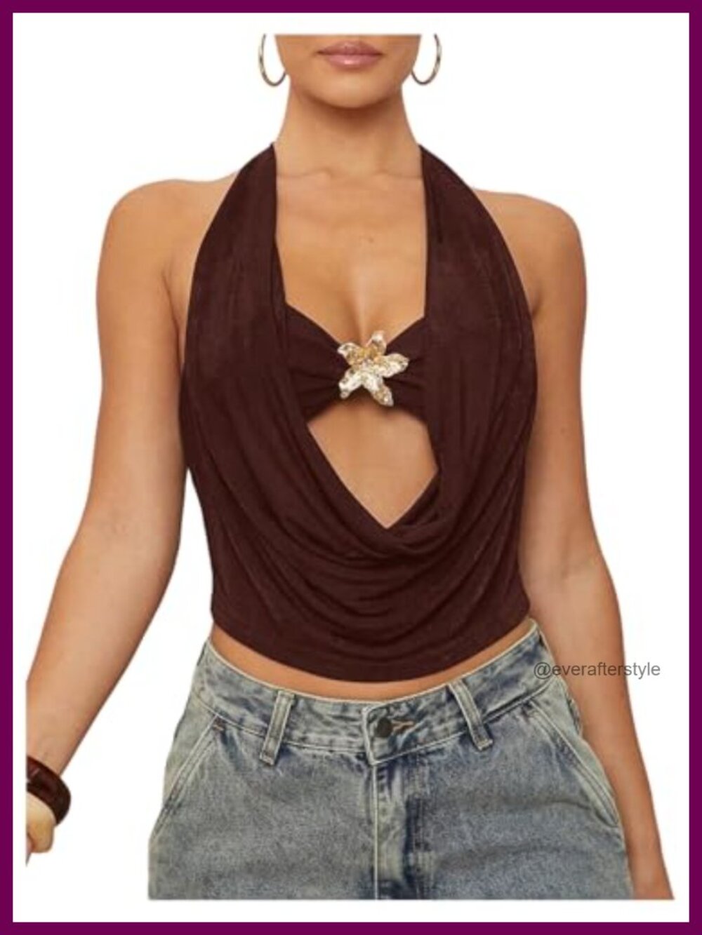 Women's Cut Out Draped Front Tie Backless Halter Crop Tank Top